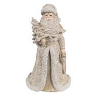 Clayre & Eef | Kerstdecoratie Beeld Kerstman Goudkleurig, Wit 8x8x15 cm | 6PR4963