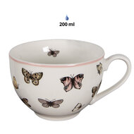 Clayre & Eef | Kop en schotel Wit Roze 12x9x6 cm / ø 14x2 cm / 200 ml | BPDKS