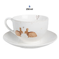 Clayre & Eef | Kop en schotel Wit Bruin 12x9x6 cm / ø 14x2 cm / 250 ml | BSLCKS