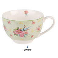 Clayre & Eef | Kop en schotel Groen, Beige, Roze 12x9x6 cm / ø 14x2 cm / 200 ml | CHBKS