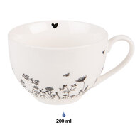 Clayre & Eef | Kop en schotel Beige Zwart 12x9x6 cm / ø 14x2 cm / 200 ml | FAFKS