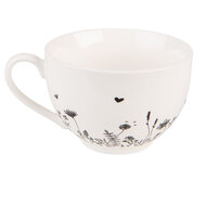 Clayre & Eef | Kop en schotel Beige Zwart 12x9x6 cm / ø 14x2 cm / 200 ml | FAFKS