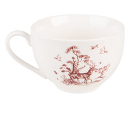 Clayre & Eef | Kop en schotel Beige Rood 12x9x6 cm / ø 14x2 cm / 200 ml | PFTKS