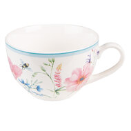 Clayre & Eef | Kop en schotel Wit, Roze 12x8x10 cm / ø 15x2 cm / 230 ml | PPOKS