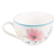Clayre & Eef | Kop en schotel Wit, Roze 12x8x10 cm / ø 15x2 cm / 230 ml | PPOKS