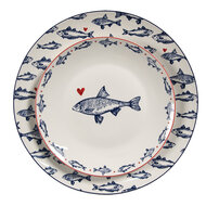 Clayre & Eef | Servies Groot Bord Wit Blauw ø 26x2 cm | SSFFP