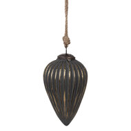 Clayre & Eef | Kerstbal Zwart Zilverkleurig ø 10x13 cm | 6GL4526S