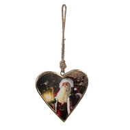 Clayre & Eef | Decoratie hanger Hart Rood Bruin 10x2x10 cm | 6H2385M