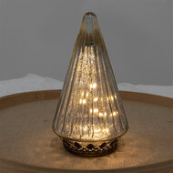 Clayre & Eef | Kerstdecoratie Beeld Kerstboom met LED Zilverkleurig ø 11x19 cm | 6GL4571ZI