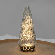 Clayre & Eef | Kerstdecoratie Kerstboom met LED Zilverkleurig ø 11x24 cm | 6GL4572ZI