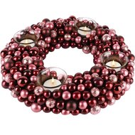 Dekoratief | Tafelstuk rond m/kerstballetjes, bordeau, pvc, 33x33x7cm | A245284