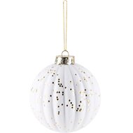 Dekoratief | Hanger bal &#039;Flocked&#039;, wit/goud, stof, 10x10x10cm | A245343