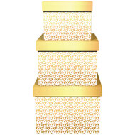 Dekoratief | Set 3 dozen vierkant 'Mini Hearts Gold', 18x18x14cm | A245983