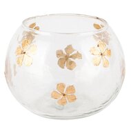 Dekoratief | Theelichthouder 'Golden Flower', glas, 13x13x10cm | A248010