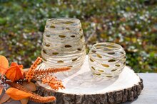 Dekoratief | Theelichthouder 'Gold Wired', transparant, glas, 8x8x7cm | A248042