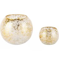 Dekoratief | Set 2 theelichthouders &#039;Crackled Gold&#039;, transparant, glas, 14x14x12cm | A248047