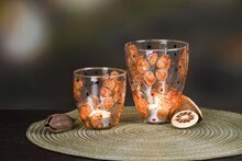 Dekoratief | Set 2 theelichthouders 'Beech Leaves', transparant, glas, 10x10x13cm | A248049