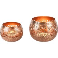 Dekoratief | Set 2 theelichthouders 'Squiggle', koper, metaal, 12x12x9cm | A248145