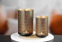 Dekoratief | Set 2 Waxinelichthouders 'Little Arches', zwart/goud, metaal, 13x13x22cm | A248201