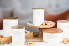 Dekoratief | Bewaarpot 'Coffee/Tea/Sugar', wit, hout/metaal, 11x11x15cm, set van 3 stuks | A248222