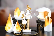 Dekoratief | Set 2 theelichthouders 'Spiral', goud/wit, metaal, 10x10x21cm | A248246