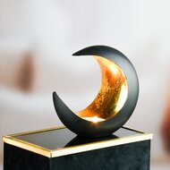 Dekoratief | Theelichthouder halve maan, goud/zwart, metaal, 9x18x18cm | A248252