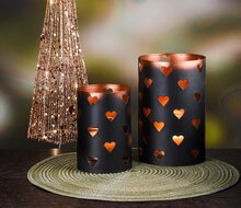 Dekoratief | Set 2 Waxinelichthouders 'Hearts', zwart/koper, metaal, 13x13x20cm | A248263