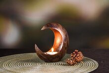 Dekoratief | Theelichthouder maan 'Copper Cosmos', metaal, 14x9x13cm | A248286