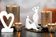 Dekoratief | Theelichthouder 'Mandala', zwart/goud, metaal, 7x7x7cm, set van 3 stuks | A248312