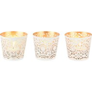 Dekoratief | Theelichthouder 'Mandala', wit/goud, metaal, 7x7x7cm, set van 3 stuks | A248313