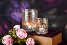 Dekoratief | Set 2 theelichthouders 'Golden Leaf', glas, 10x10x13cm | A248445