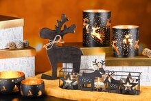 Dekoratief | Set 2 theelichthouders 'Hopping Deer', zwart/goud, metaal, 11x11x13cm | A248457