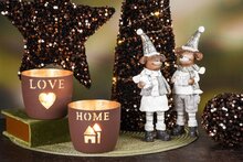 Dekoratief | Theelichthouder 'Home/Love', bruin, aluminium, 10x10x9cm, set van 2 stuks | A248475