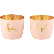 Dekoratief | Theelichthouder 'Deer', roze, aluminium, 10x10x9cm, set van 2 stuks | A248479