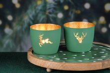 Dekoratief | Theelichthouder 'Deer', groen, aluminium, 10x10x9cm, set van 2 stuks | A248480