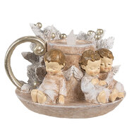 Clayre & Eef | Decoratie kandelaar Engel Bruin LED 14x13x10 cm | 6PR4164