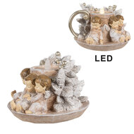 Clayre & Eef | Decoratie kandelaar Engel Bruin LED 14x13x10 cm | 6PR4164