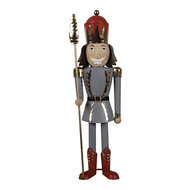 Clayre & Eef | Decoratie Beeld Notenkraker Grijs Rood 12x9x36 cm | 6Y5608
