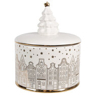 Clayre & Eef | Voorraadpot met deksel Wit Goudkleurig ø 15x19 cm | 6CE1736