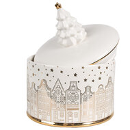 Clayre & Eef | Voorraadpot met deksel Wit Goudkleurig ø 15x19 cm | 6CE1736
