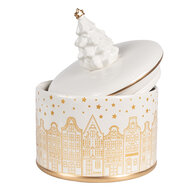 Clayre & Eef | Voorraadpot met deksel Wit Goudkleurig ø 15x19 cm | 6CE1737