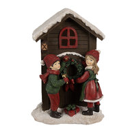Clayre &amp; Eef   | Decoratie Beeld Kinderen Bruin Rood LED 13x10x20 cm | 6PR4177