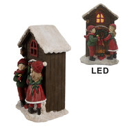 Clayre &amp; Eef   | Decoratie Beeld Kinderen Bruin Rood LED 13x10x20 cm | 6PR4177