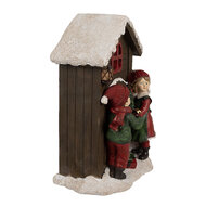 Clayre &amp; Eef   | Decoratie Beeld Kinderen Bruin Rood LED 13x10x20 cm | 6PR4177