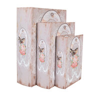 Clayre &amp; Eef   | Opbergdoos Roze Wit (3) 27x22x7 / 22x17x6 / 17x12x4 cm | 65689
