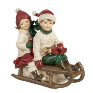 Clayre & Eef | Decoratie kinderen op slee Beige rood 12x6x11 cm | 6PR4182