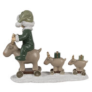 Clayre & Eef | Kerstdecoratie kind op hert Beige groen 17x8x14 cm | 6PR4188