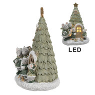 Clayre &amp; Eef   | Decoratie muizen familie groen LED 12x10x17 cm | 6PR4190