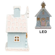 Clayre & Eef | Decoratie Huis met LED Blauw Roze 9x8x15 cm | 6PR4200