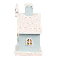 Clayre & Eef | Decoratie Huis met LED Blauw Roze 9x8x15 cm | 6PR4200